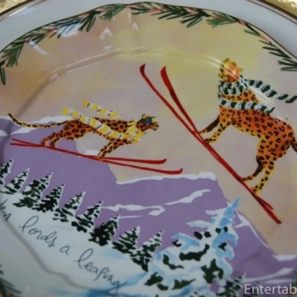 Anthropologie Inslee Fariss 12 Days Of Christmas Lords Leaping Dessert Plate - Picture 3 of 4